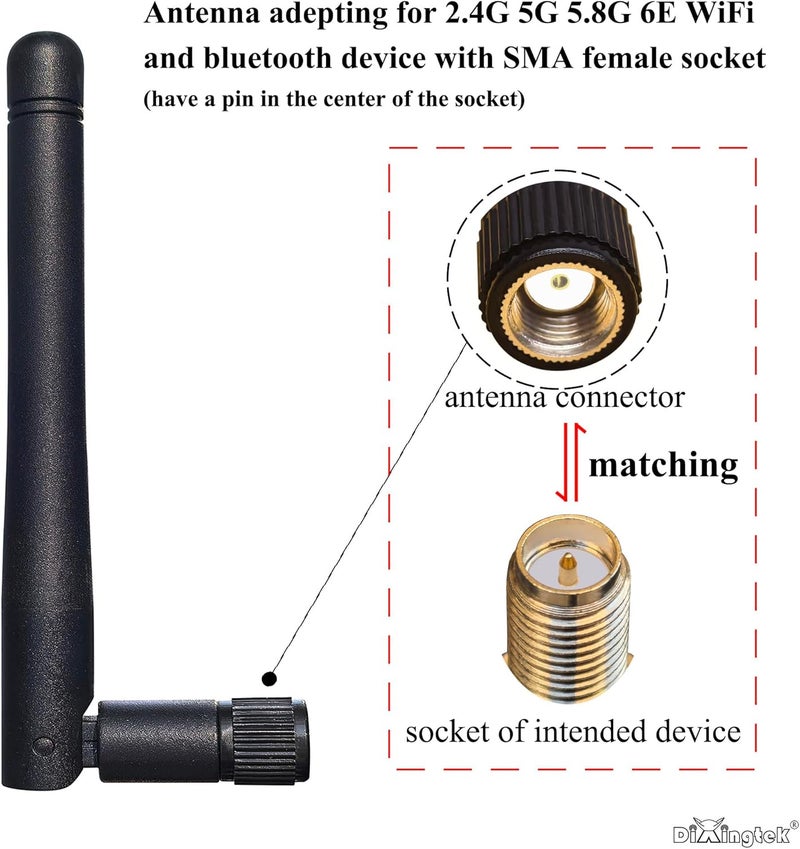 Dixingtek WiFi 6E Tri-Band 2.4GHz 5GHz 6GHz Bluetooth RP SMA Male Antenna, Compatible with WiFi Router Camera PCI-E Network Card USB Adapter Motherboard PC Desktop Computer 2-Pack WiFi Antennas - Image 3